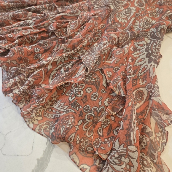 100% Silk Y2K Ruffled Paisley Floral Maxi Skirt Pink Cream Womens Size 14 - Picture 11 of 11